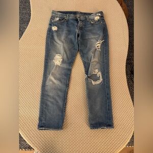 7 For All Mankind Women's Distressed Blue Boyfriend Jeans